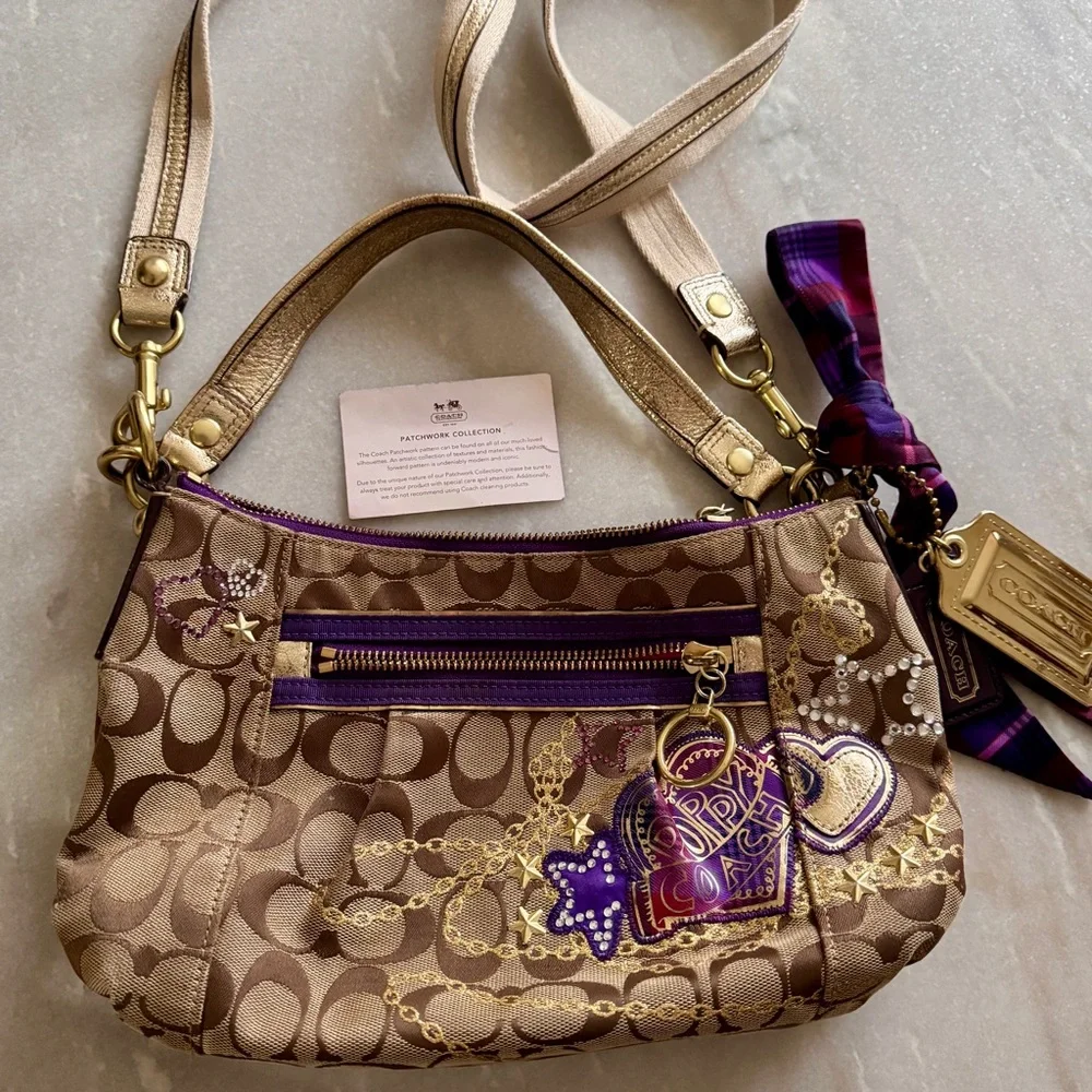 RARE Coach Poppy Tartan Applique Groovy Crossbody Shoulder Bag Brown Monogram - Picture 7 of 16